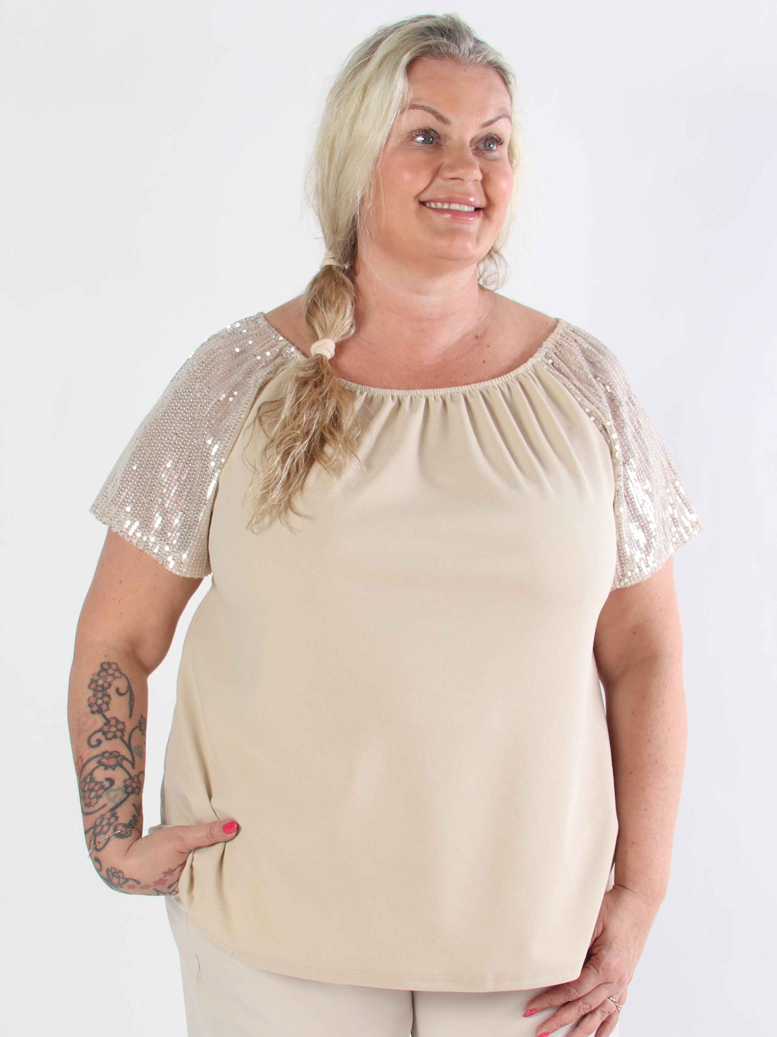 Kim Shirt - Sød plus size elastisk bluse med glitrende pailletærmer